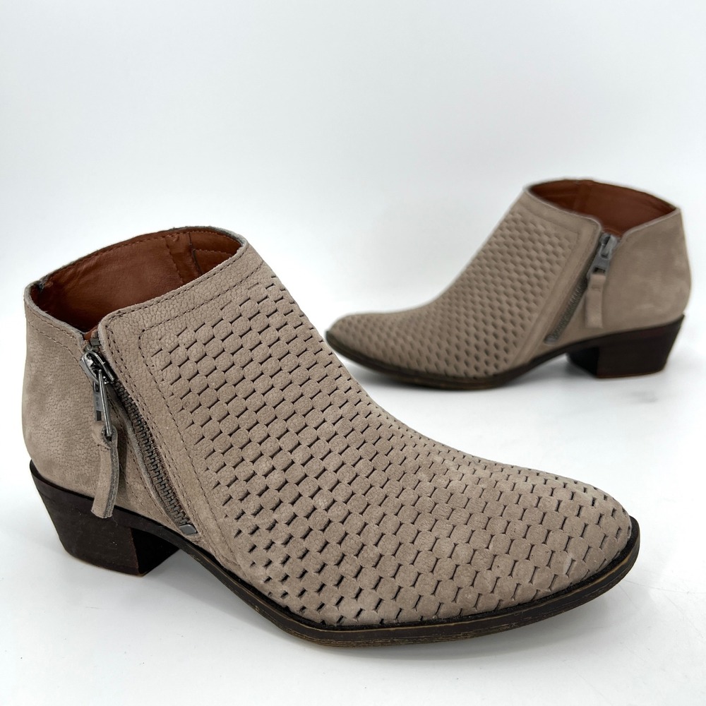 Lucky Brand Brielley Suede Perforated Booties Side Zip Asymmetrical‎ Size 5.5